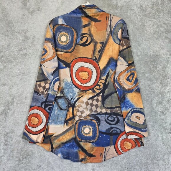 3 Potato Abstract Art Print Shirt Womens M/L Cowl Neck Long Sleeve Boho Stretch - Picture 9 of 9